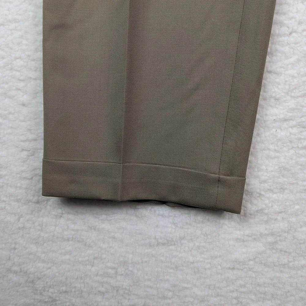 Berle Pants Mens 35R Tan Wool Dress Pleated Cuffed Straight 33x29.5